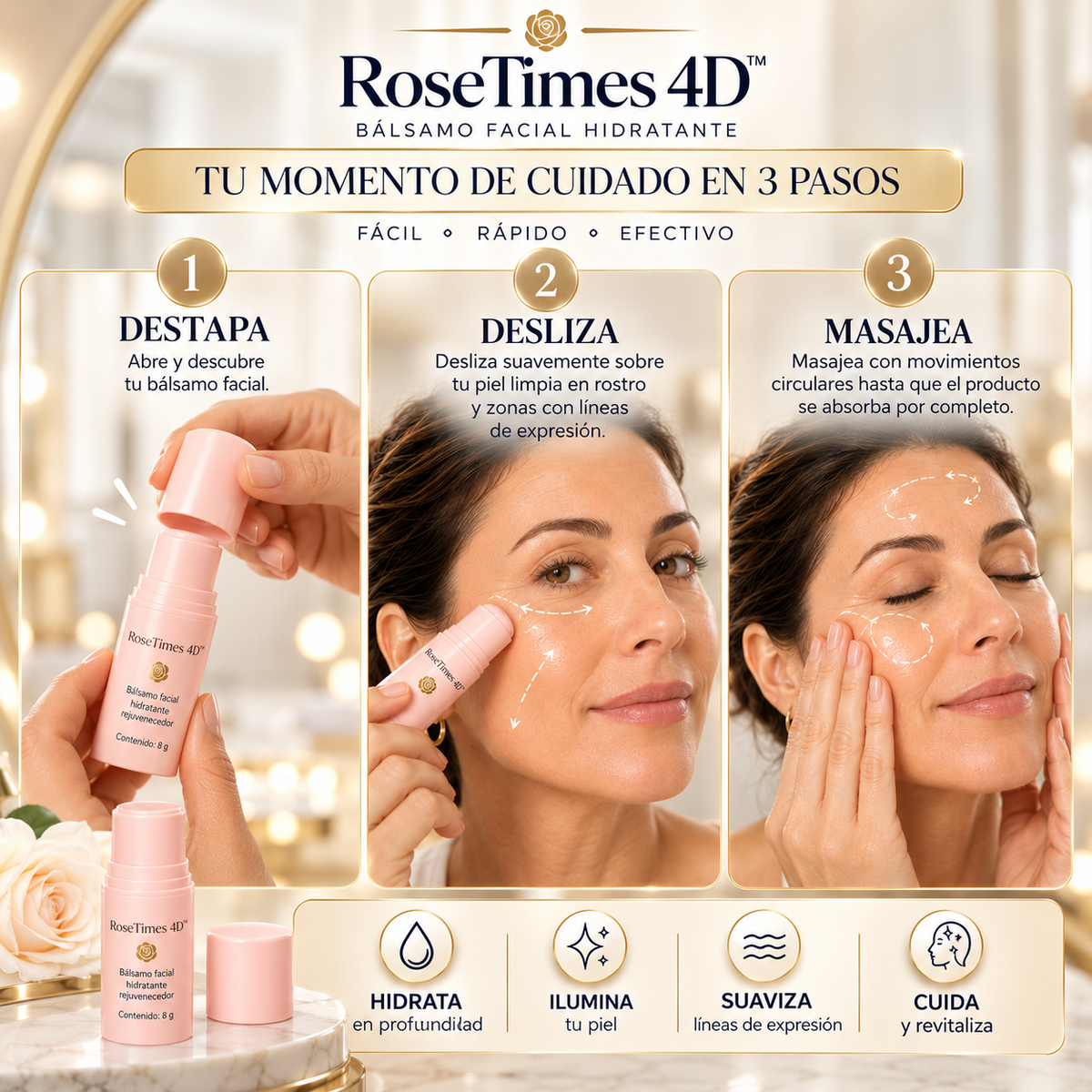 RoseTimes 4D™ - Bálsamo Facial Hidratante y Rejuvenecedor