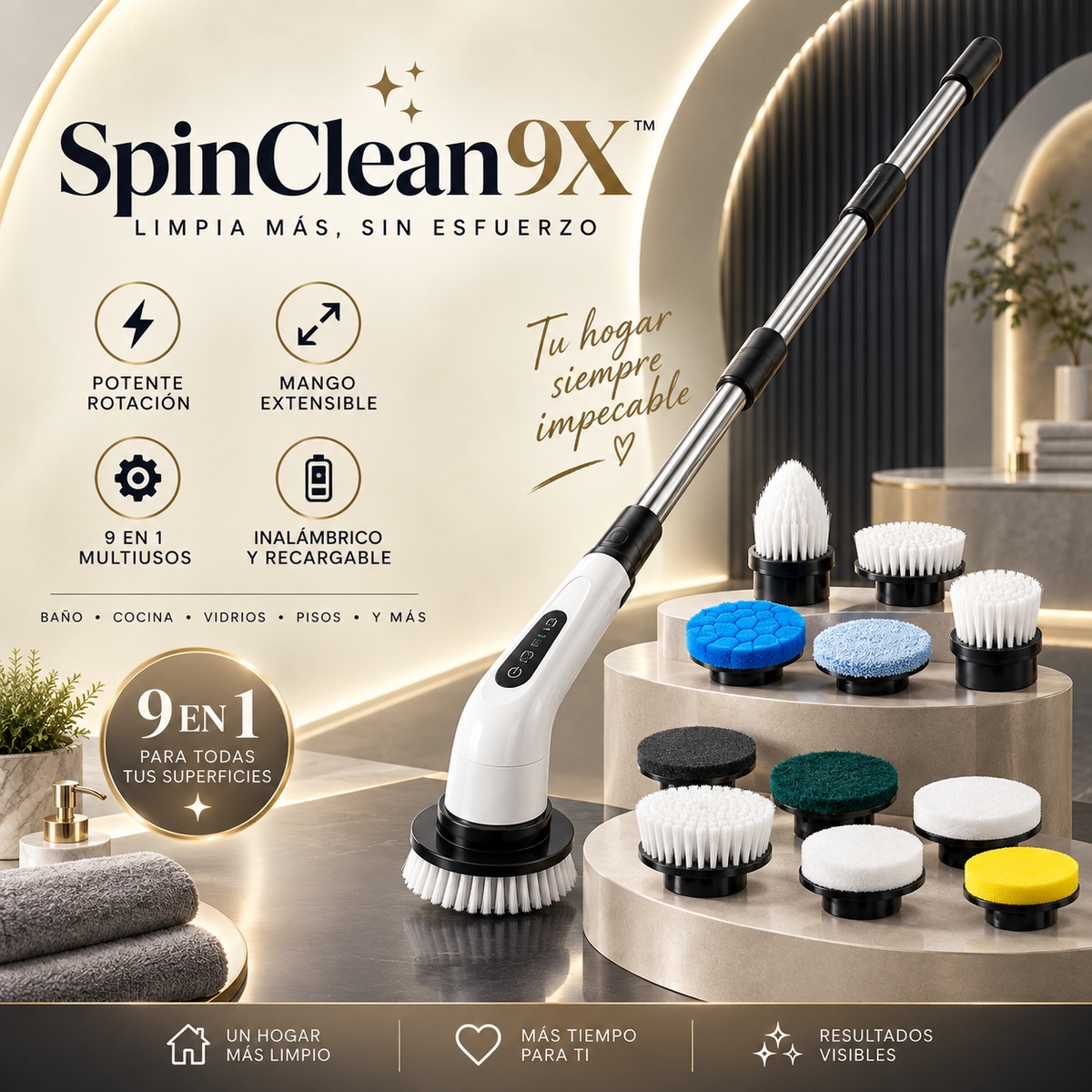 SpinClean 9X™ | Cepillo Eléctrico de Limpieza 9 en 1