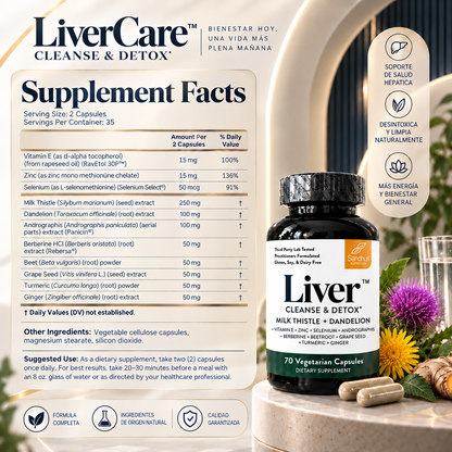 LiverCare™ - Suplemento Hepático 70 Cápsulas