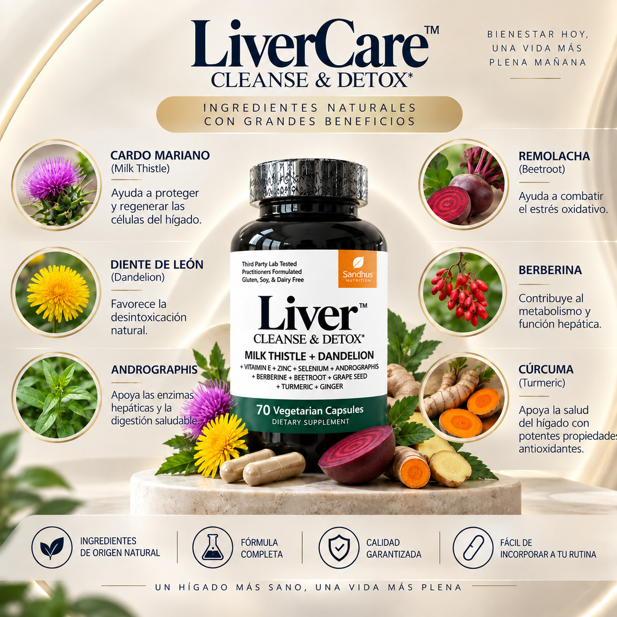 LiverCare™ - Suplemento Hepático 70 Cápsulas