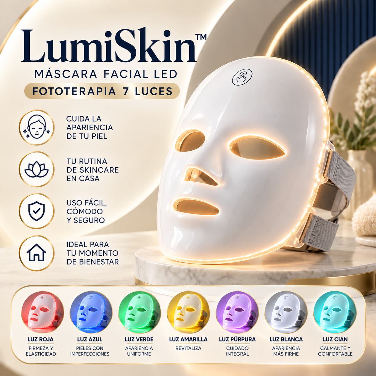 LUMISKIN™ | MÁSCARA FACIAL LED DE 7 COLORES